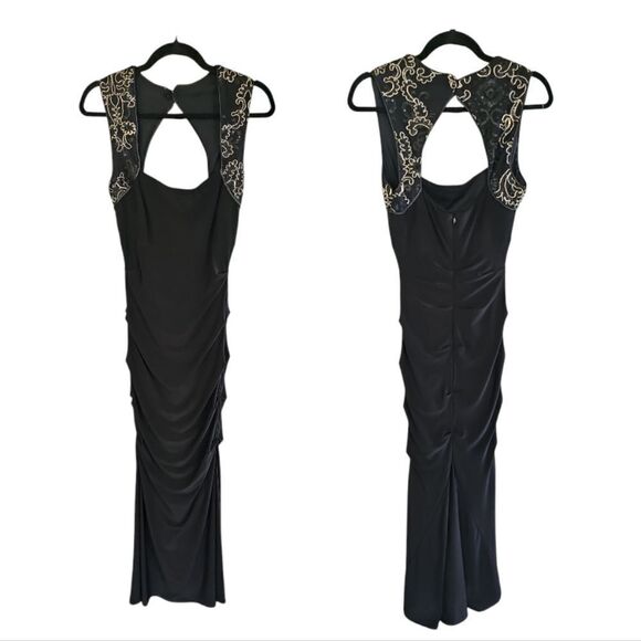 Cache Black Mermaid Maxi Dress with Embroidered Sleeves Size 0 - Picture 3 of 7